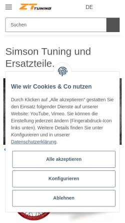 Vorschau der mobilen Webseite www.zt-tuning.de, ZT-Tuning - Simson Tuning und Ersatzteile