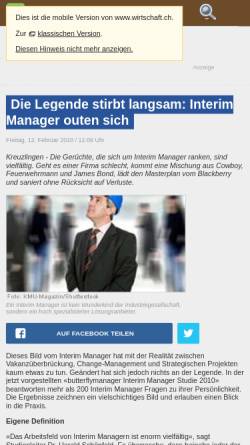 Vorschau der mobilen Webseite www.wirtschaft.ch, Wirtschaft.ch - Die Legende stirbt langsam: Interim Manager outen sich