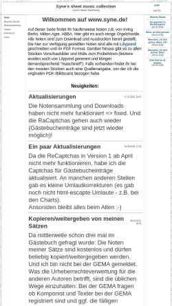 Vorschau der mobilen Webseite www.syne.de, Syne's Noten Sammlung