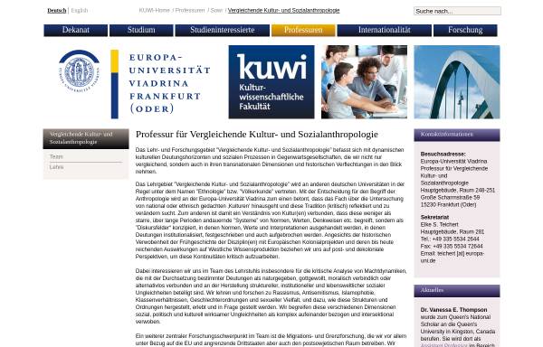 Vorschau von www.kuwi.euv-frankfurt-o.de, Lehrstuhl für Vergleichende Kultur- und Sozialanthropologie an der Universität Viadrina