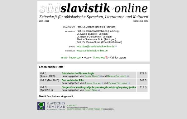 Vorschau von www.suedslavistik-online.de, Südslavistik Online