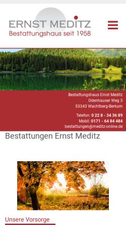 Vorschau der mobilen Webseite www.meditz-online.de, Schreinerei und Bestattungshaus Ernst Meditz