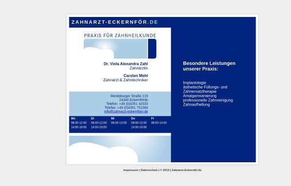 Vorschau von www.zahnarzt-eckernfoer.de, Dr. Viola Alexandra Zahl