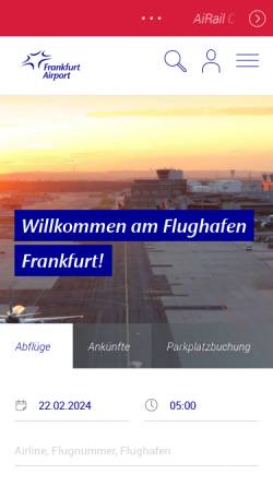 Vorschau der mobilen Webseite www.frankfurt-airport.de, Flughafen Frankfurt