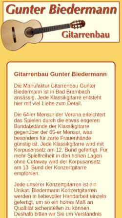 Vorschau der mobilen Webseite www.klassikgitarre-konzertgitarre.de, Gitarrenbau Gunter Biedermann