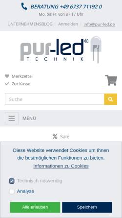 Vorschau der mobilen Webseite www.pur-led.de, PUR-LED Technik Onlineshop