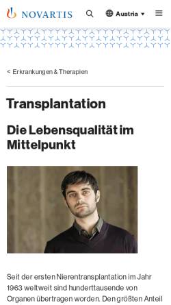 Vorschau der mobilen Webseite www.novartis.at, Novartis Transplant Österreich