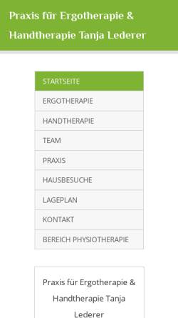 Vorschau der mobilen Webseite www.ergotherapie-lederer.de, Praxis für Ergotherapie & Handtherapie Tanja Lederer