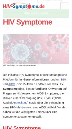 Vorschau der mobilen Webseite www.hiv-symptome.de, HIV-Symptome