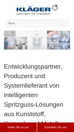 Vorschau der mobilen Webseite www.klaeger.de, Kläger Spritzguss GmbH & Co. KG