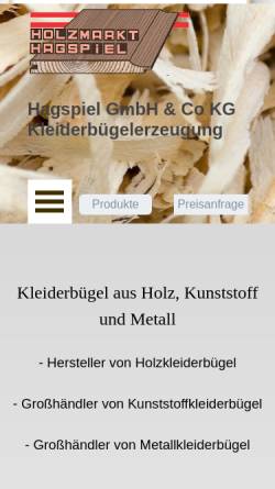 Vorschau der mobilen Webseite www.holzkleiderbuegel.at, Josef Hagspiel Kleiderbügelzeugung