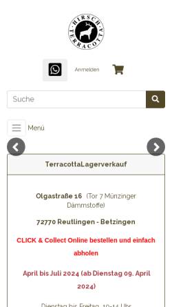Vorschau der mobilen Webseite www.terracottalagerverkauf.de, Hirsch GmbH