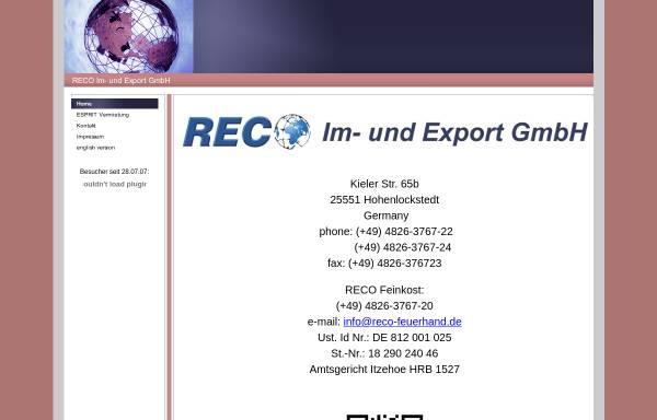 Vorschau von www.reco-feuerhand.de, Reco Im- und Export GmbH