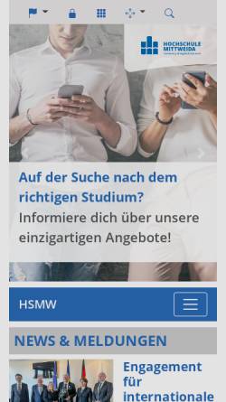 Vorschau der mobilen Webseite www.hs-mittweida.de, Hochschule Mittweida