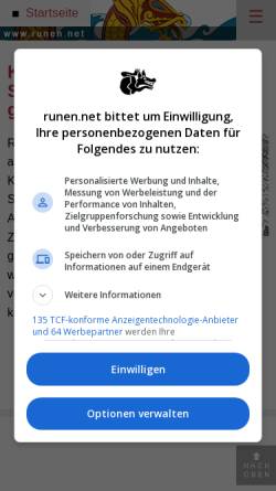 Vorschau der mobilen Webseite runen.net, Runen - geheime Zeichen einer alten germanischen Kultur.