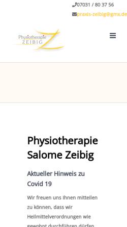 Vorschau der mobilen Webseite www.physio-zeibig.de, Physiotherapie Salome Zeibig