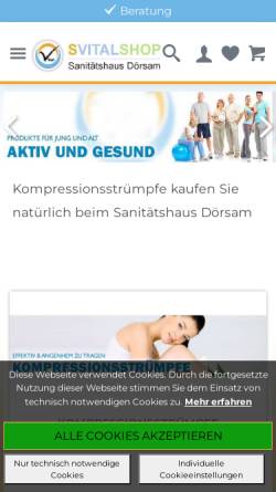 Vorschau der mobilen Webseite www.svital-shop.de, Sanitätshaus Dörsam GmbH