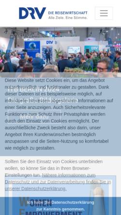 Vorschau der mobilen Webseite www.drv.de, Deutscher Reisebüro und Reiseveranstalter Verband e.V. (DRV)