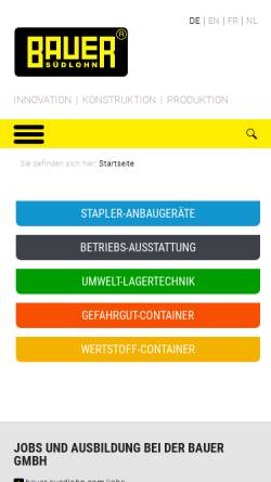 Vorschau der mobilen Webseite www.bauer-suedlohn.de, Bauer GmbH