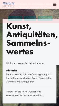 Vorschau der mobilen Webseite www.historia.de, Historia Auktionshaus