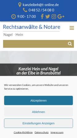 Vorschau der mobilen Webseite www.rechtsanwaelte-brunsbuettel.de, Rechtsanwälte und Notare Balzer, Nagel, Hein.