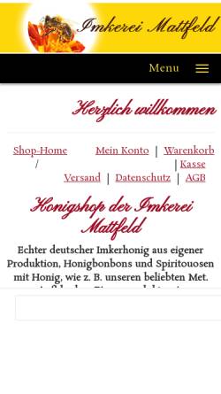 Vorschau der mobilen Webseite www.imkerei-mattfeld.de, Imkerei Mattfeld, Winfried Mattfeld Walsrode