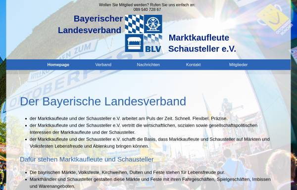 Vorschau von www.blv-marktkaufleute-schausteller.de, Bayerische Landesverband der Marktkaufleute und der Schausteller e.V.