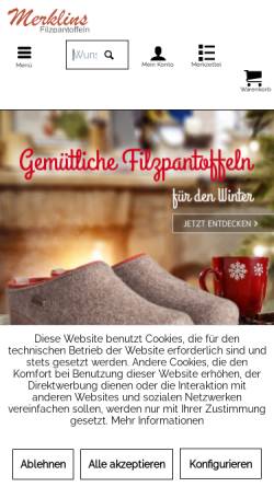 Vorschau der mobilen Webseite www.filz-pantoffeln.de, Merklins Filzpantoffeln - Hans Reichenspurner