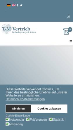 Vorschau der mobilen Webseite www.probenlagerung.de, T&M Vertrieb OHG