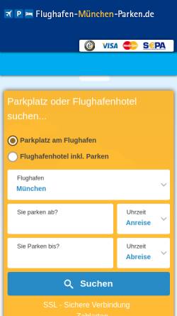 Vorschau der mobilen Webseite www.flughafen-muenchen-parken.de, Parken am Flughafen München