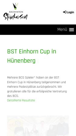 Vorschau der mobilen Webseite www.bcsteinhausen.ch, Badminton-Club Steinhausen - BC