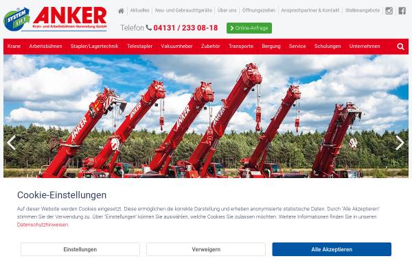 Vorschau von www.anker-lueneburg.de, Anker Kran- und Arbeitsbühnenvermietung GmbH