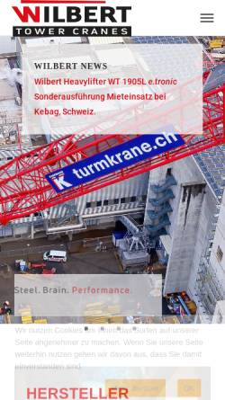Vorschau der mobilen Webseite www.wilbert.de, Wilbert Kranservice GmbH