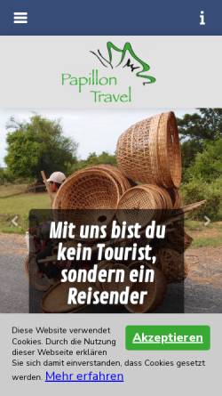 Vorschau der mobilen Webseite www.papillontravel.ch, Papillon Travel