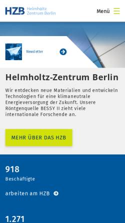 Vorschau der mobilen Webseite www.helmholtz-berlin.de, Helmholtz-Zentrum Berlin für Materialien und Energie GmbH (HZB)