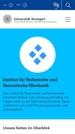 Vorschau der mobilen Webseite www.itm.uni-stuttgart.de, Institut für Technische und Numerische Mechanik