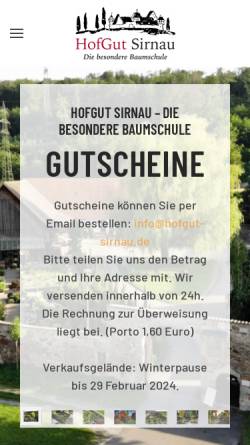Vorschau der mobilen Webseite www.hofgut-sirnau.de, HofGut Sirnau