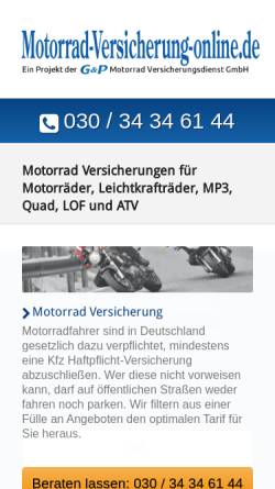 Vorschau der mobilen Webseite www.motorrad-versicherung-online.de, G&P Motorrad Versicherungsdienst GmbH