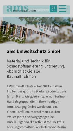 Vorschau der mobilen Webseite www.amsberlin.de, AMS Umweltschutz GmbH