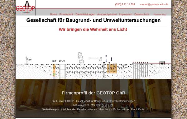 Vorschau von geotop-berlin.de, Geotop Gesellschaft für Baugrund - & Umweltuntersuchungen - Grube + Grote GbR