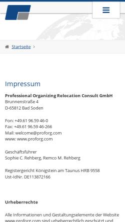 Vorschau der mobilen Webseite proforg.com, Professional Organizing Relocation Consult GmbH