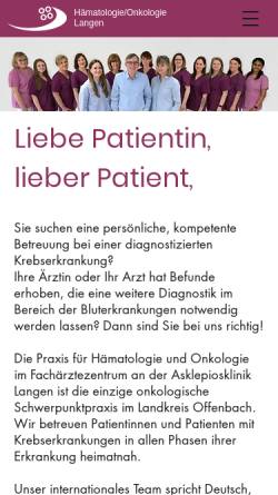 Vorschau der mobilen Webseite www.onkologie-langen.de, Praxis für Onkologie und Hämatologie Dr. Köhler