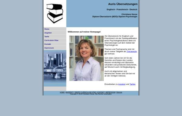 Vorschau von auris-uebersetzungen.de, Christiane Hesse, Übersetzerin Englisch - Französisch - Deutsch