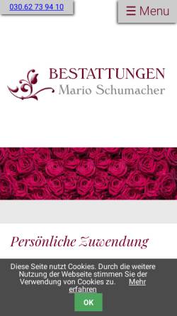 Vorschau der mobilen Webseite www.schumacher-bestattungen.de, Bestattungen Mario Schumacher