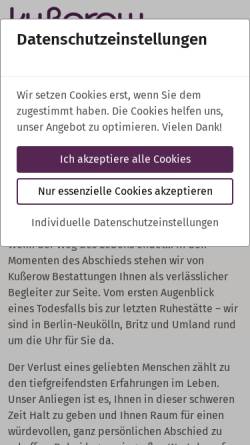 Vorschau der mobilen Webseite www.bestattungen-kusserow-berlin.de, Bestattungshaus Kusserow