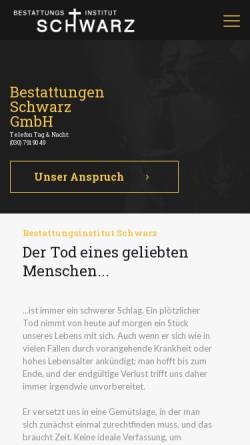 Vorschau der mobilen Webseite www.bestattungen-schwarz.de, Bestattungsinstitut Schwarz