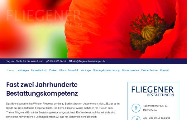 Vorschau von www.fliegener-bestattungen.de, Wilhelm Fliegener Bestattungen