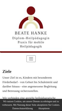 Vorschau der mobilen Webseite www.heilpaedagogische-praxis-hanke.de, Praxis für mobile Heilpädagogik, Beate Hanke