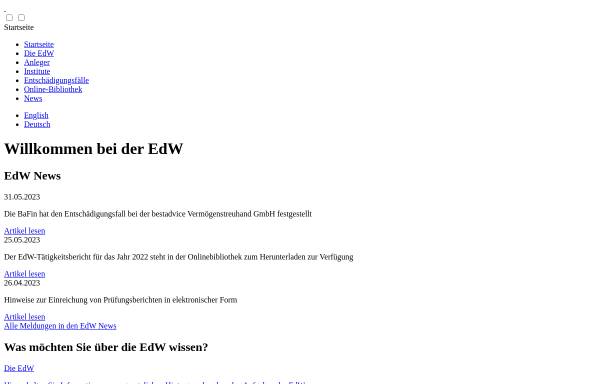 Vorschau von www.e-d-w.de, Entschädigungseinrichtung der Wertpapierhandelsunternehmen (EdW)