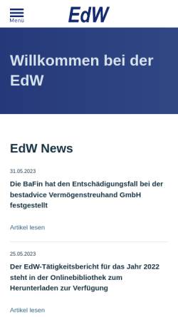 Vorschau der mobilen Webseite www.e-d-w.de, Entschädigungseinrichtung der Wertpapierhandelsunternehmen (EdW)